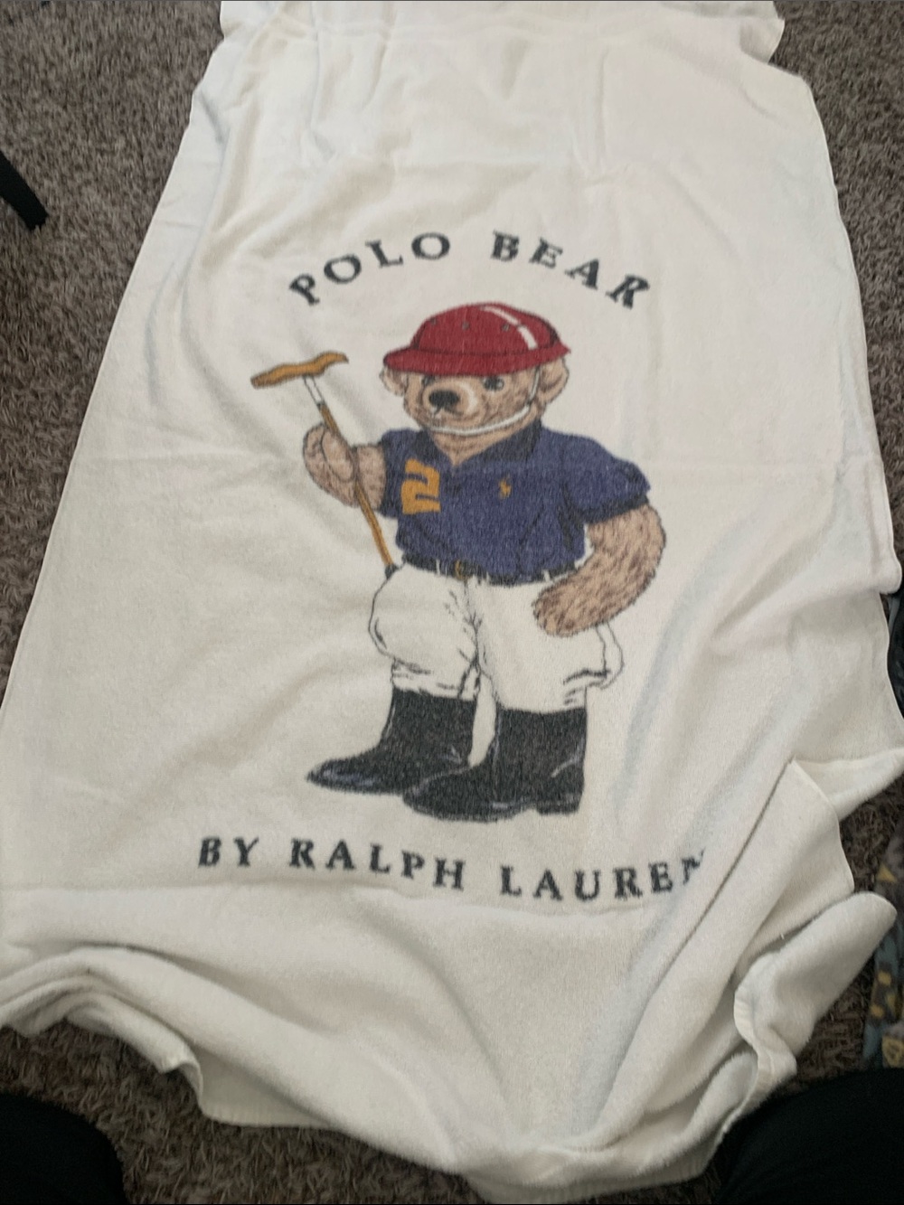 Vintage Ralph Lauren White Towel with Navy Polo Bear and Red Helmet